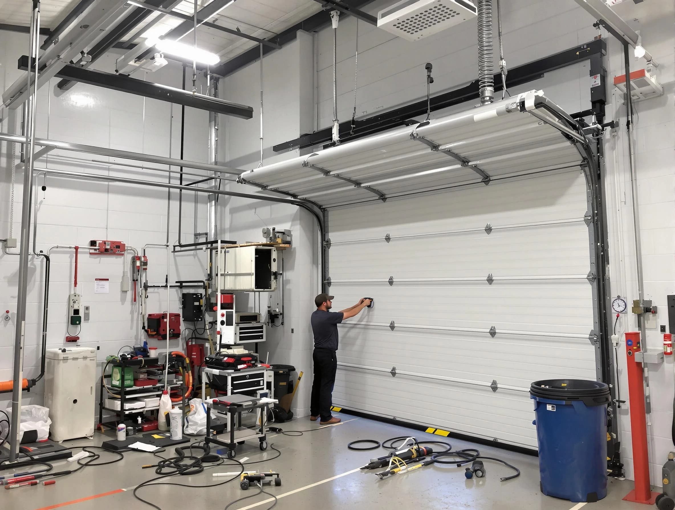 Holly Springs Garage Door Repair certified technician performing commercial door repair at a Holly Springs business facility