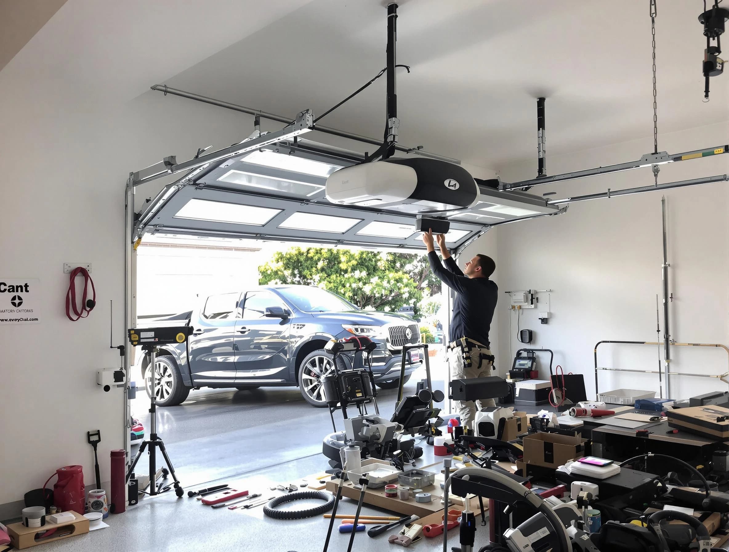 Holly Springs Garage Door Repair specialist installing smart garage door opener system in Holly Springs home