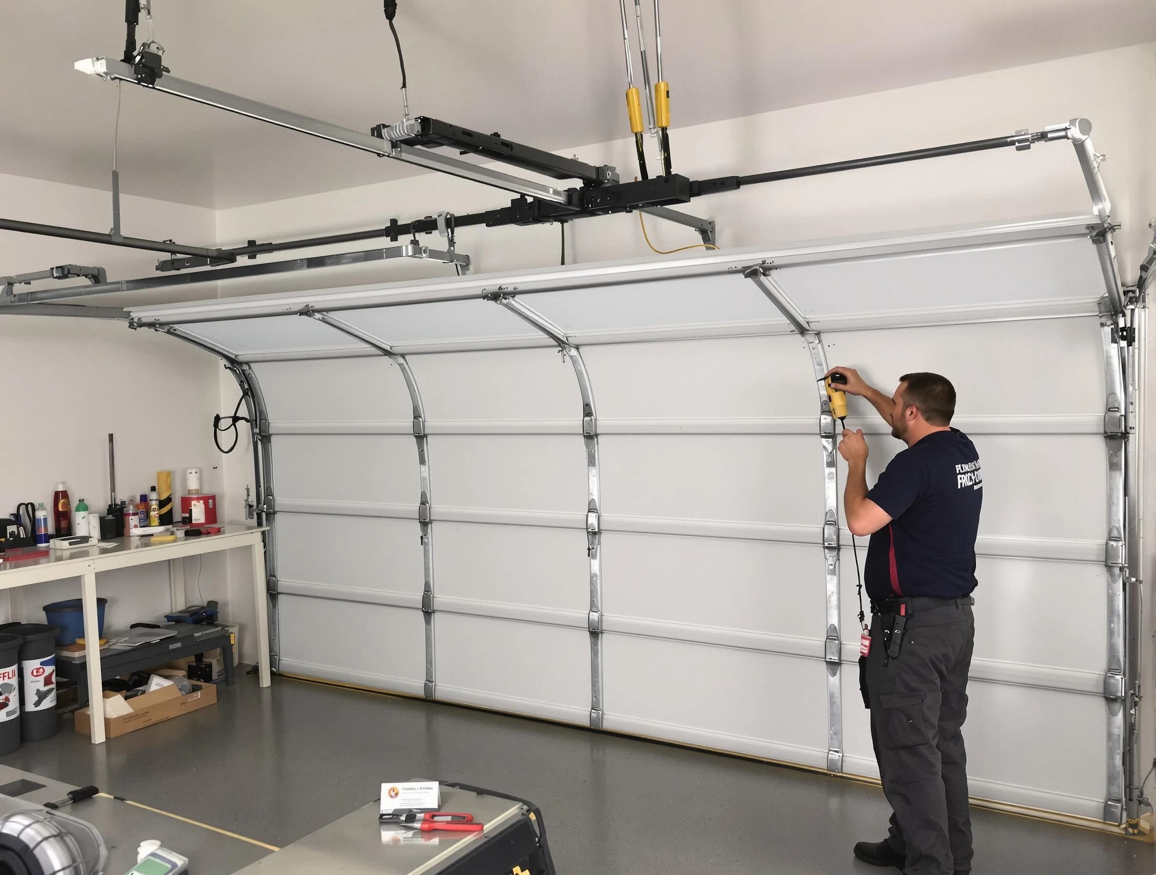 Holly Springs Garage Door Repair certified technician performing overhead door system repair in Holly Springs