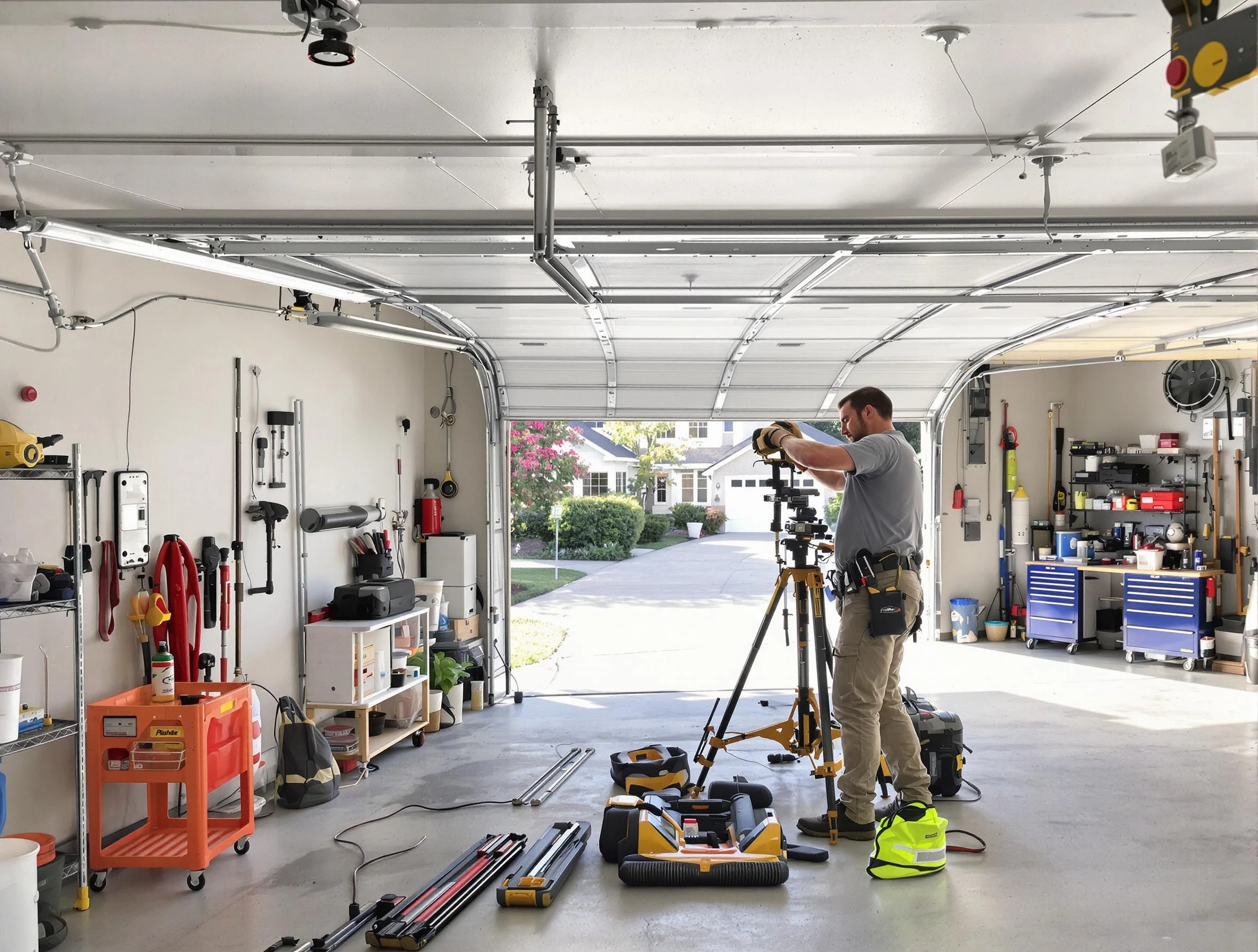 Holly Springs Garage Door Repair specialist performing laser-guided track alignment in Holly Springs